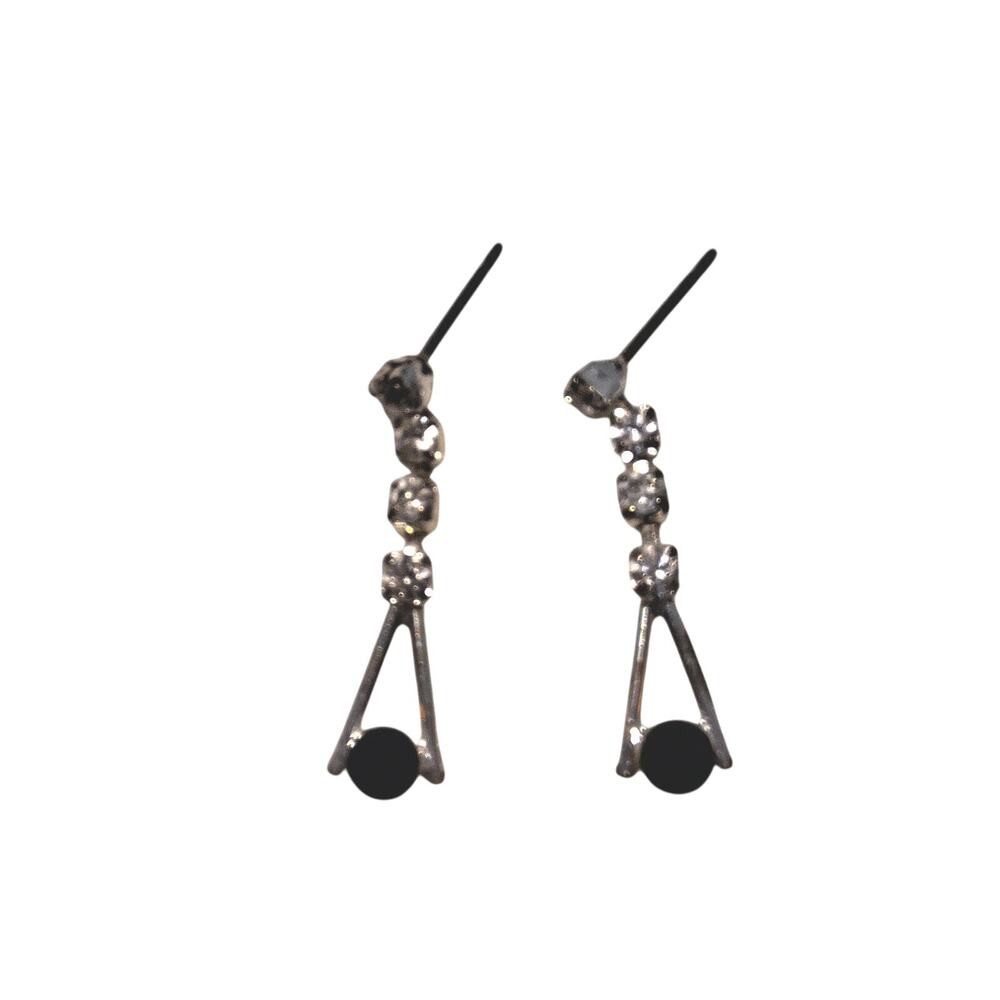 Rhinestone Earrings Clear and Black Dangle Posts Silver Tone